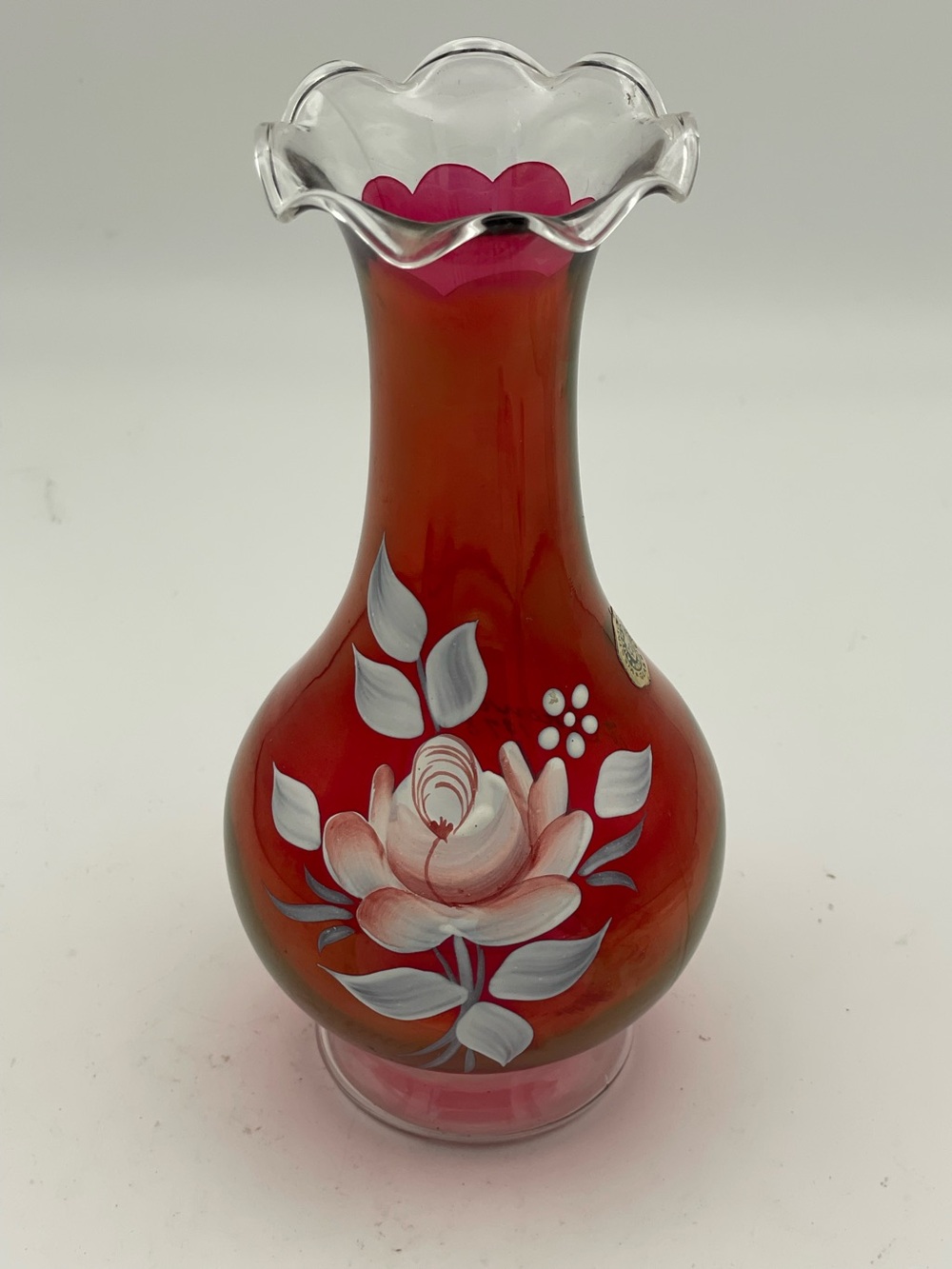 Vintage Westmoreland Ruby Red Hand-painted Rose Vase